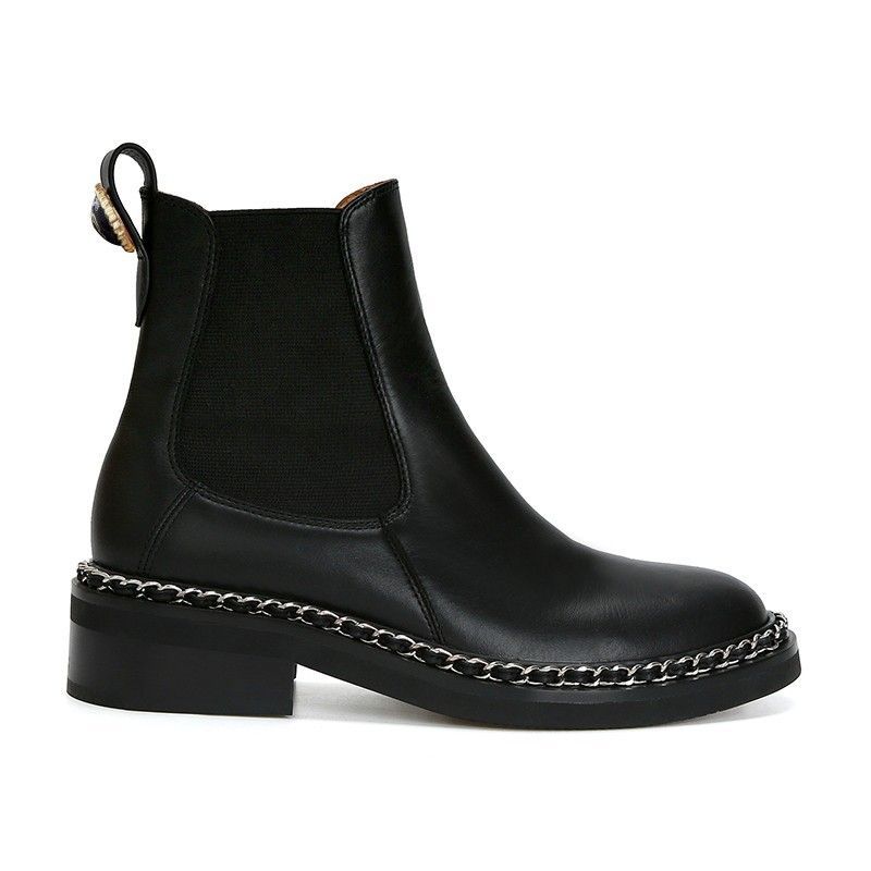 Castle Secret Realm~ Sweet And Cool Small Fragrant Wind Chain Tall Knight Boots Women's Leather Thick Heel But Knee Black Long Boots_voghion.com