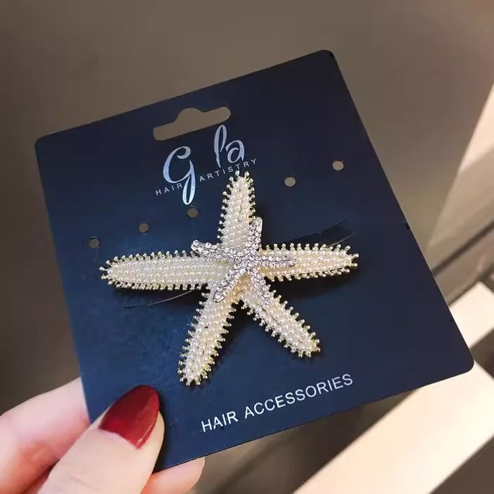 Starfish Pearl Horizontal Hair Korean Style Elegant Back Of Head Rhinestone Hairpin Temperament Half Updo Spring Clip_voghion.com