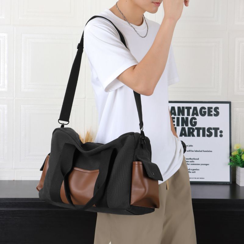 Grote capaciteit verdikte canvas korte reistas voor heren, casual handtas, schoudertas voor forenzen, sporttas_voghion.com