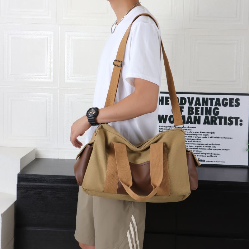 Grote capaciteit verdikte canvas korte reistas voor heren, casual handtas, schoudertas voor forenzen, sporttas_voghion.com