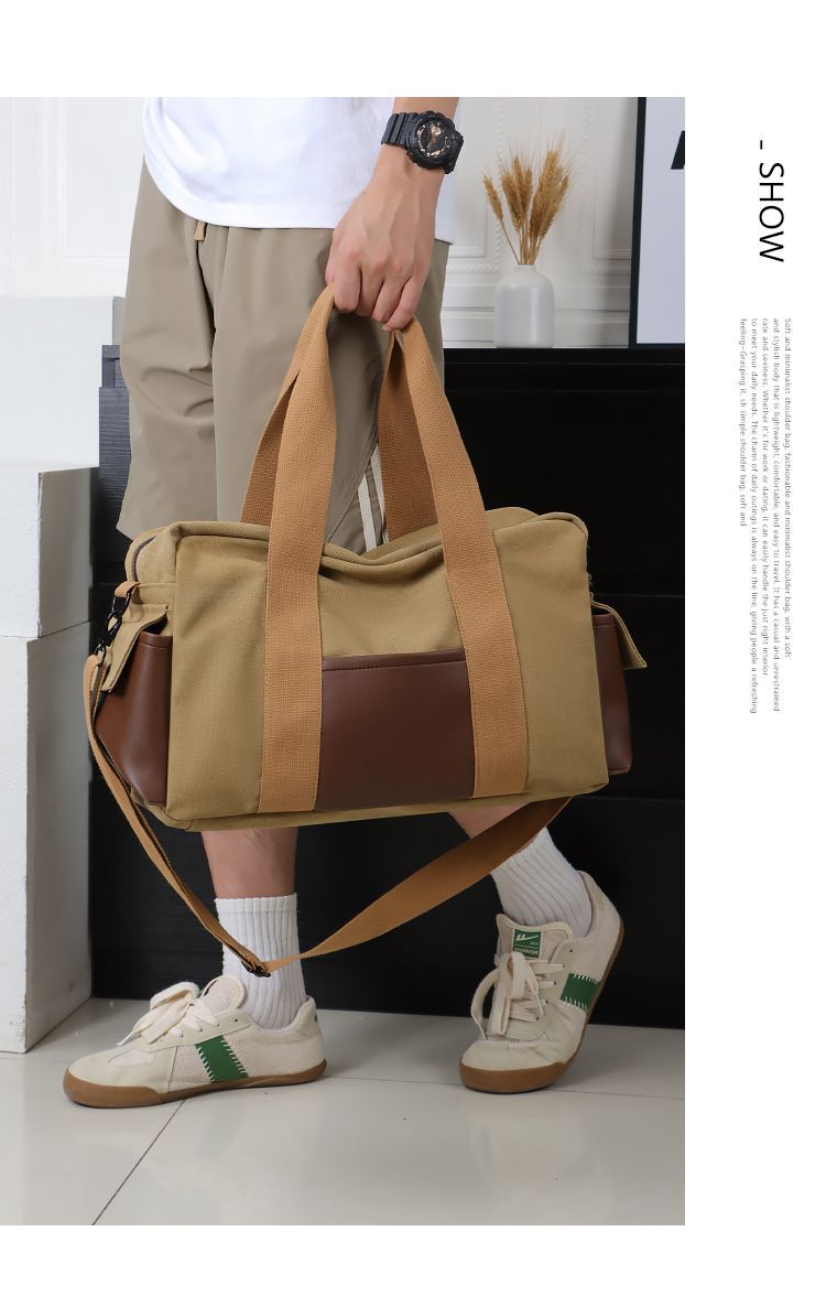 Large Capacity Thickened Canvas Short Trip Men's Casual Handheld Carry-on Commuter Shoulder Sports Gym Bag_voghion.com