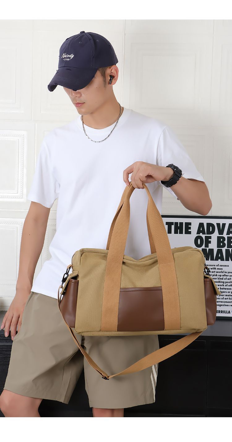 Large Capacity Thickened Canvas Short Trip Men's Casual Handheld Carry-on Commuter Shoulder Sports Gym Bag_voghion.com