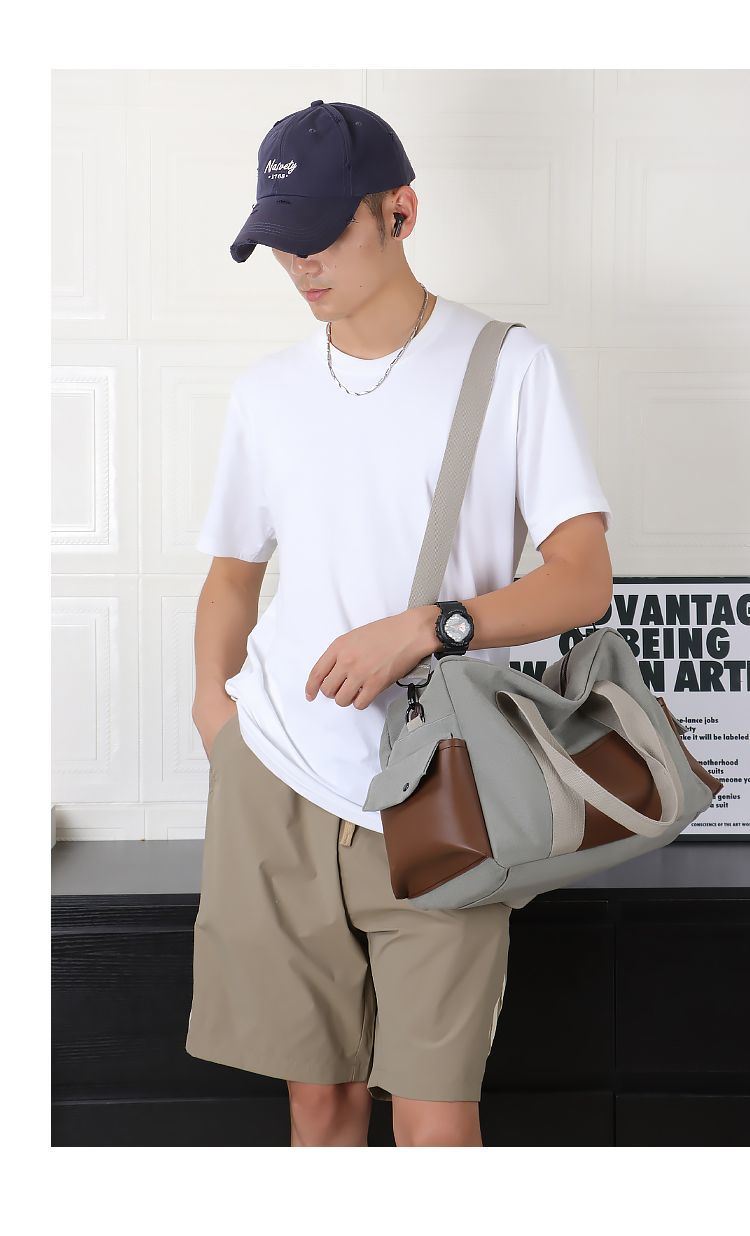 Large Capacity Thickened Canvas Short Trip Men's Casual Handheld Carry-on Commuter Shoulder Sports Gym Bag_voghion.com