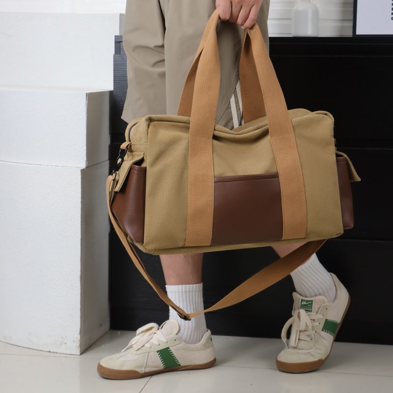 Large Capacity Thickened Canvas Short Trip Men's Casual Handheld Carry-on Commuter Shoulder Sports Gym Bag_voghion.com