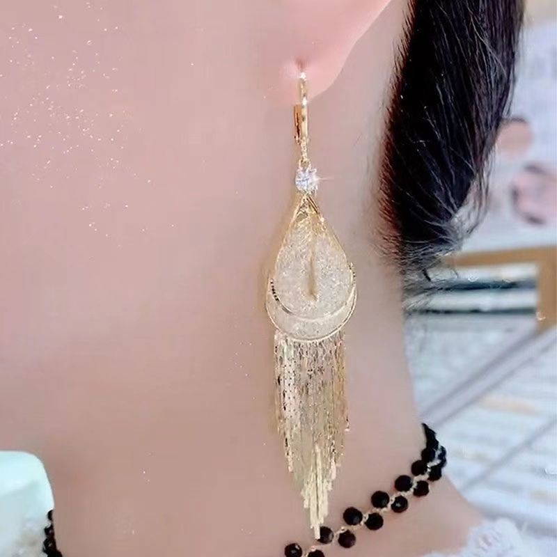 Elegant Long Tassel Drop Earrings With Mesh Water Drop Clasp Design_voghion.com