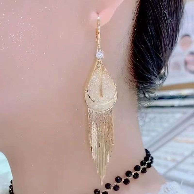 Elegant Long Tassel Drop Earrings With Mesh Water Drop Clasp Design_voghion.com