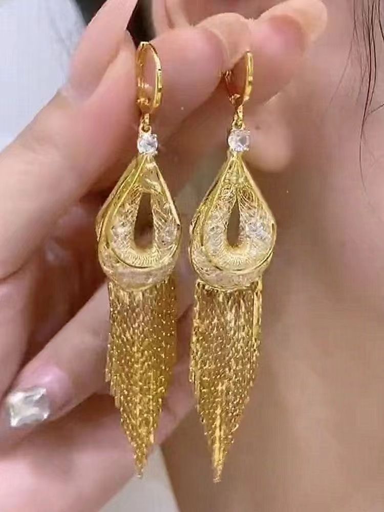 Elegant Long Tassel Drop Earrings With Mesh Water Drop Clasp Design_voghion.com