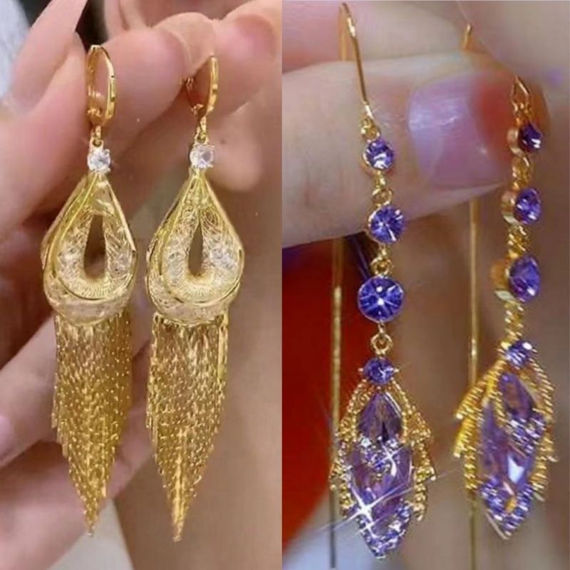 Elegant Long Tassel Drop Earrings With Mesh Water Drop Clasp Design_voghion.com