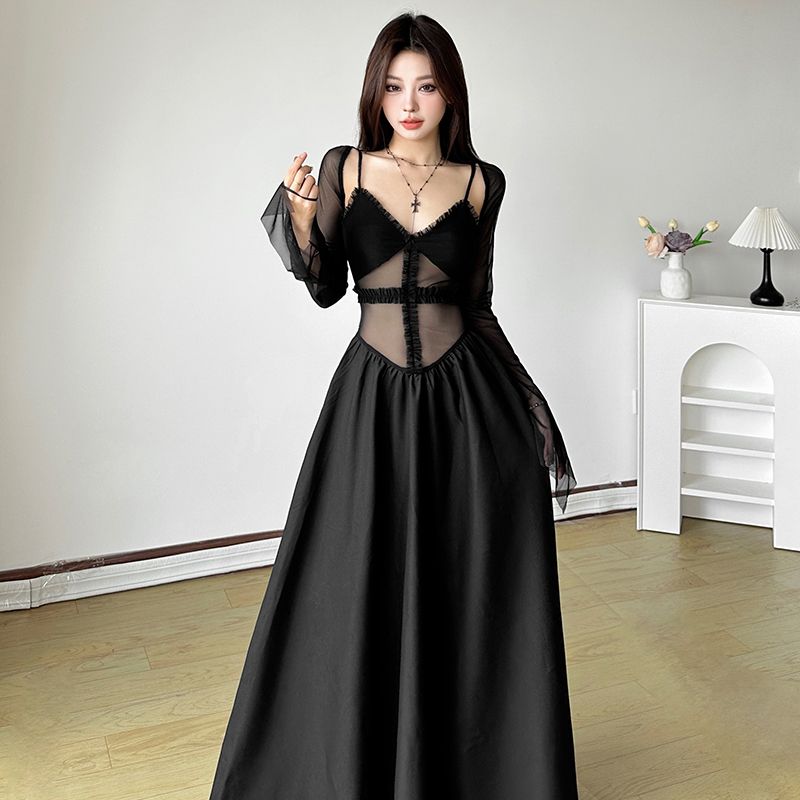 6 giugno Abito da donna con spalline sottili, elegante e di alta qualità, snellente, trasparente e drappeggiato, stile maturo e di stile_voghion.com