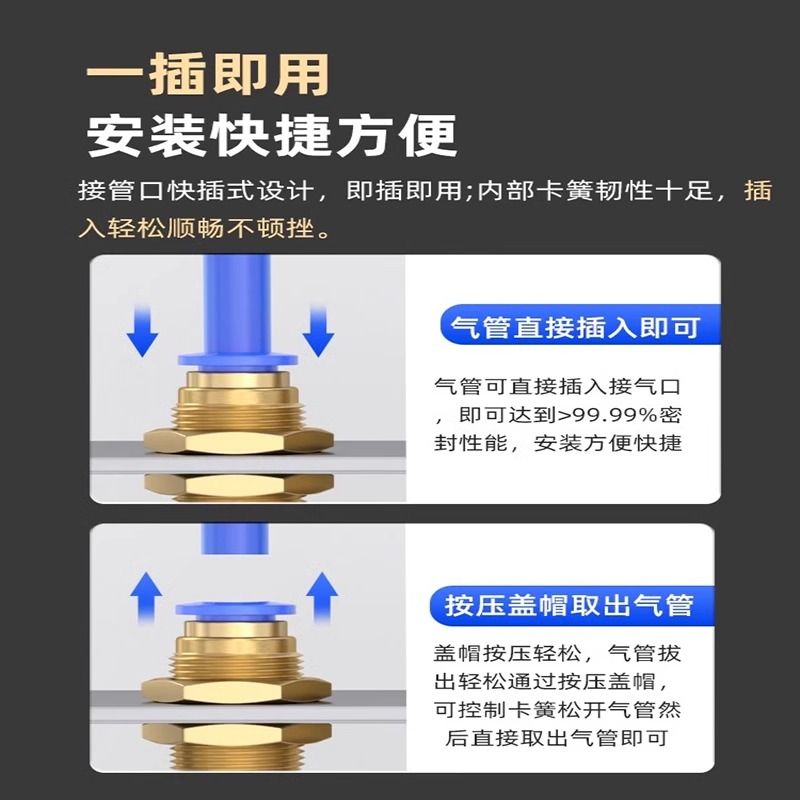 穿板气管接头气动气管快速快插接头隔板直通过板穿墙接头PM4/6/8 图片 6