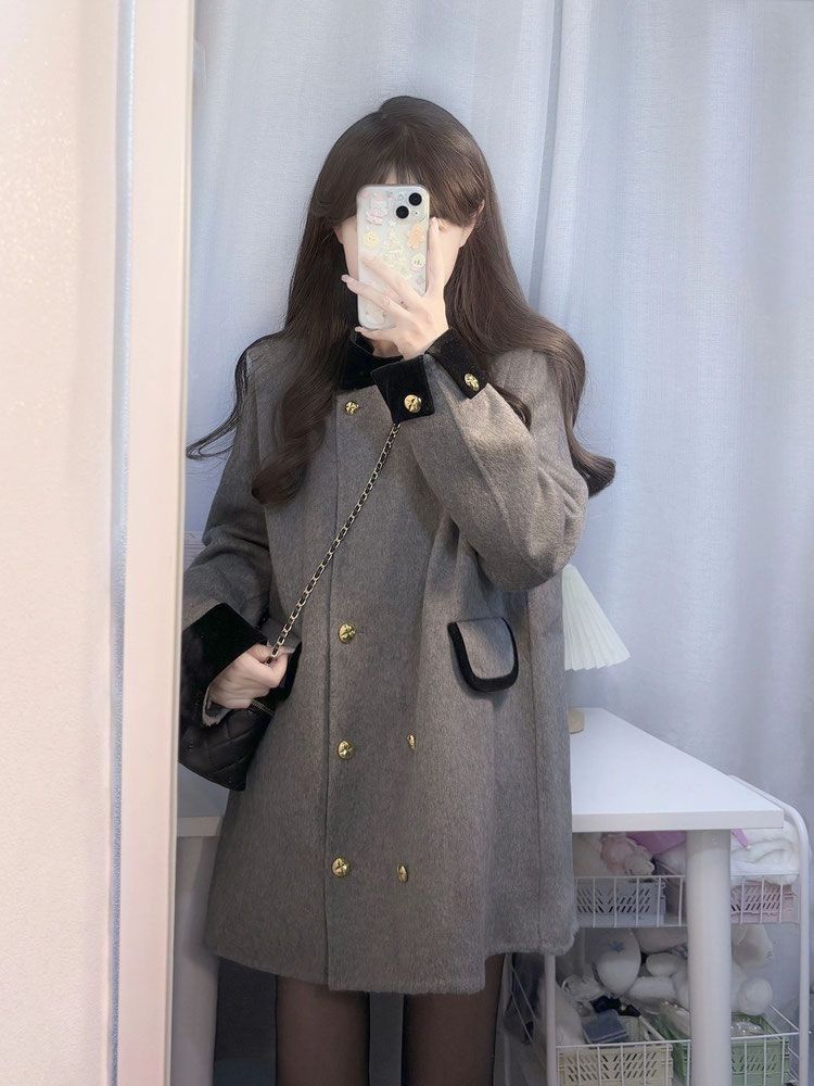 Französisches Nischendesign, lockerer Schlankheitsmantel, neuer Herbst-Winter-Stil, dicker und warmer Wollmantel für Frauen_voghion.com