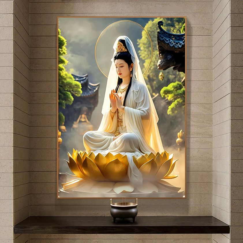 观世音新款家用挂画玄关观音画像观音菩萨供奉客厅装饰画精品壁画 detail 10