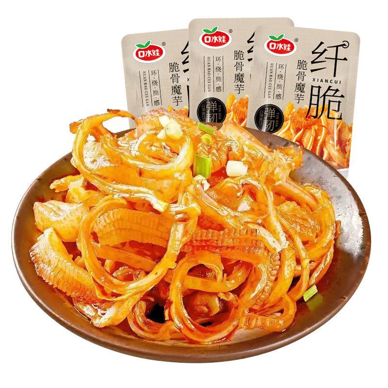 口水娃脆骨魔芋小零食休闲食品小吃香辣晚上解饿素毛肚魔芋丝批发