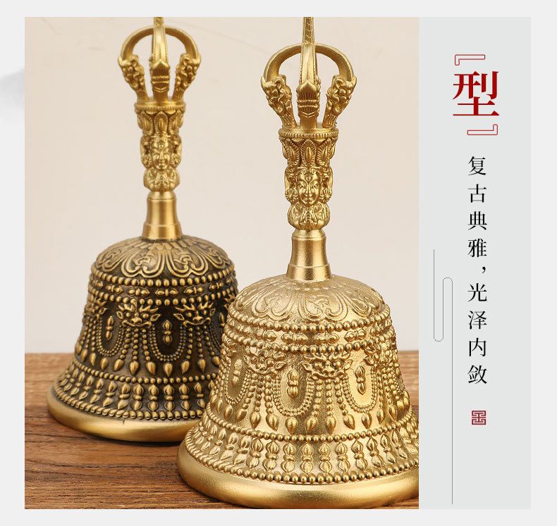 五股金刚杵铃铛藏族手摇铃法器道家三清铃黄铜手摇铃铛纯铜铃大号 detail 6