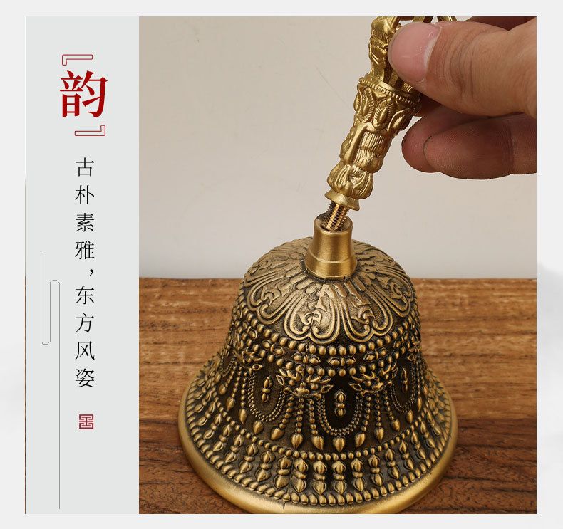 五股金刚杵铃铛藏族手摇铃法器道家三清铃黄铜手摇铃铛纯铜铃大号 detail 7