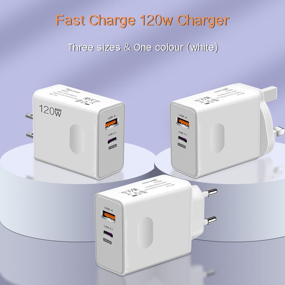 120W EU Standard Hole Round Pin Travel Charger USB+Type-C Interface Compatible With Samsung_voghion.com