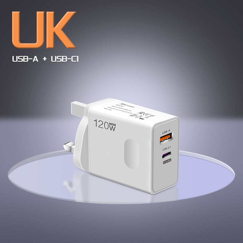 120W EU Standard Hole Round Pin Travel Charger USB+Type-C Interface Compatible With Samsung_voghion.com
