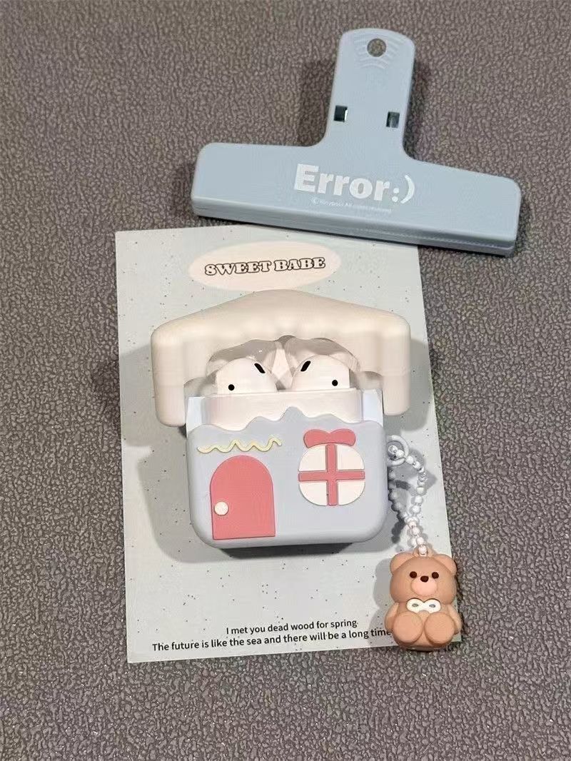 Korean Style Cute House Brown Bear Compatible With Wireless Bluetooth Pro New Model 3rd 1/2nd Gen Earphone Case_voghion.com