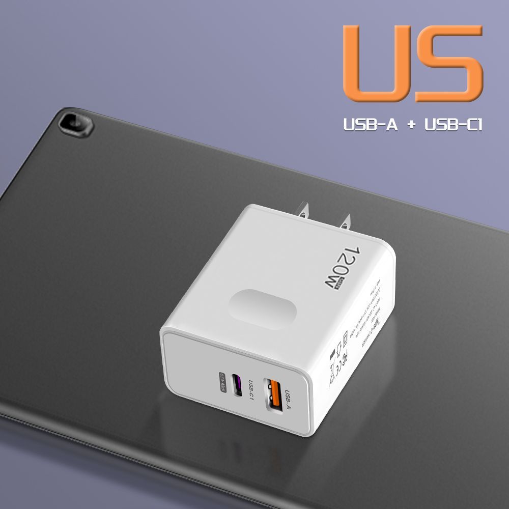120W EU Standard Hole Round Pin Travel Charger USB+Type-C Interface Compatible With Samsung_voghion.com