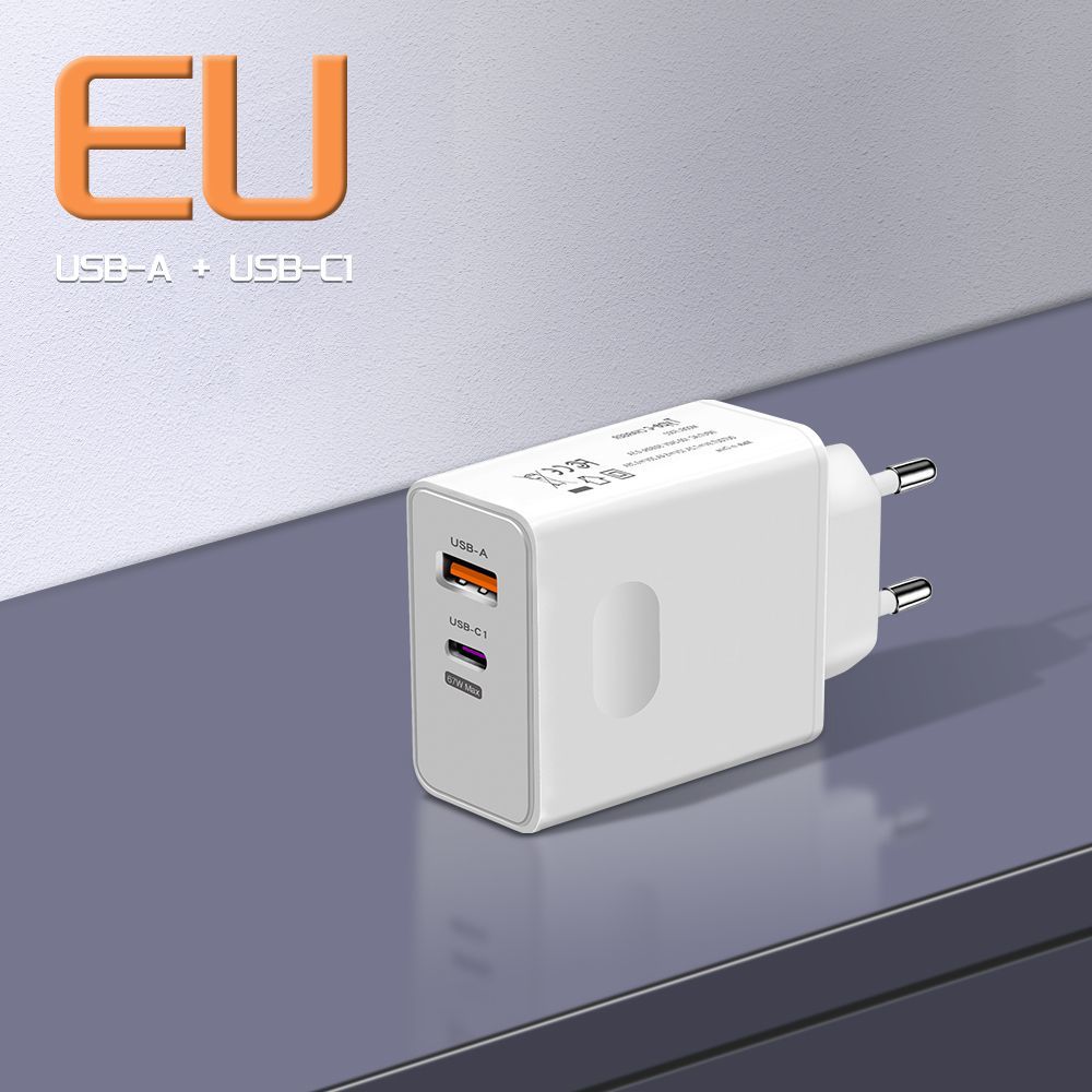120W EU Standard Hole Round Pin Travel Charger USB+Type-C Interface Compatible With Samsung_voghion.com