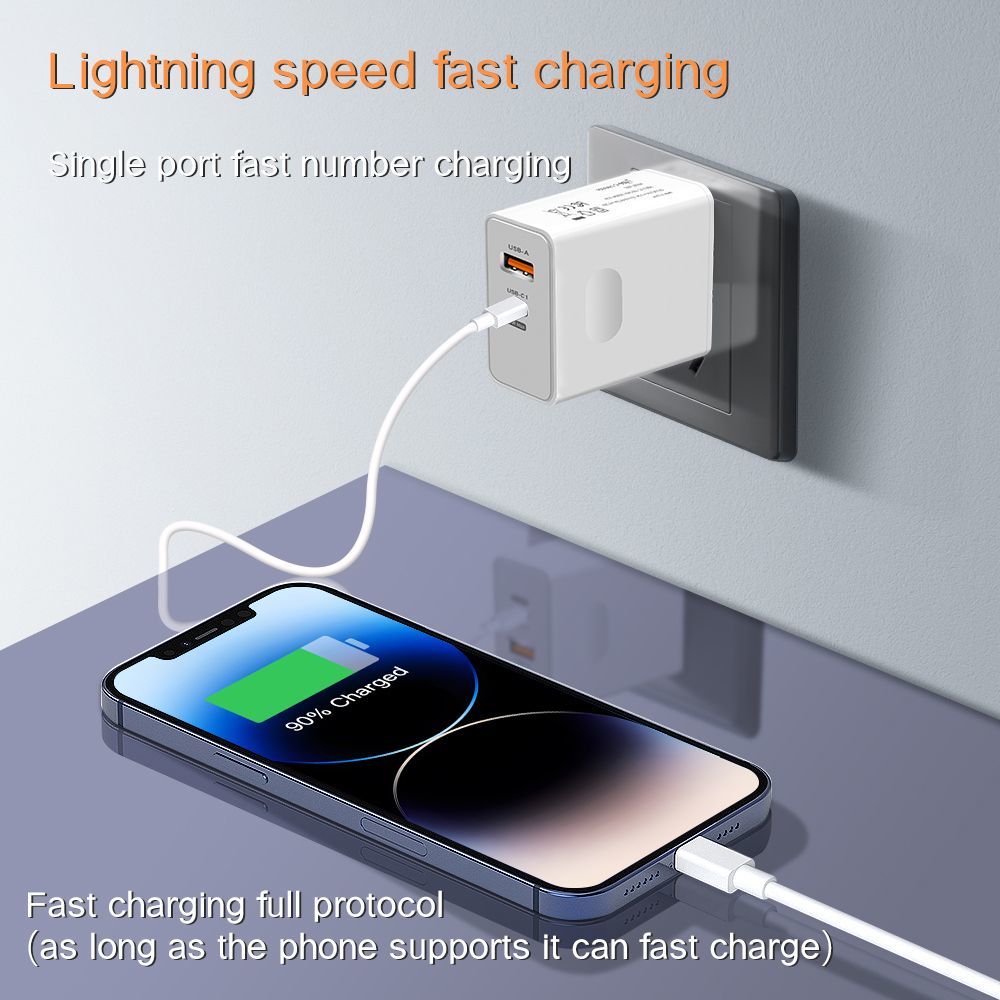 120W EU Standard Hole Round Pin Travel Charger USB+Type-C Interface Compatible With Samsung_voghion.com