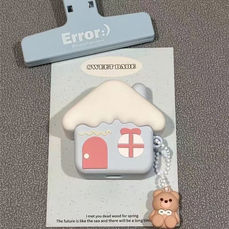 Korean Style Cute House Brown Bear Compatible With Wireless Bluetooth Pro New Model 3rd 1/2nd Gen Earphone Case_voghion.com