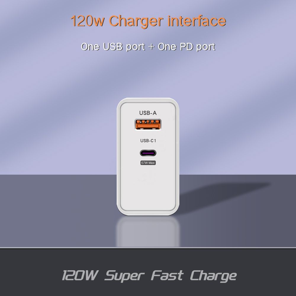 120W EU Standard Hole Round Pin Travel Charger USB+Type-C Interface Compatible With Samsung_voghion.com