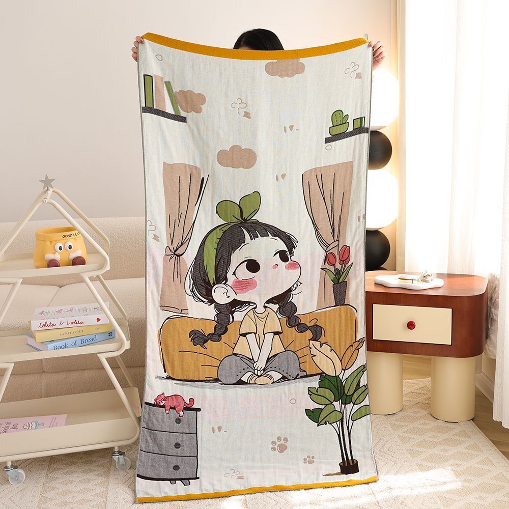 母婴级a类卡通纯棉纱布浴巾吸水速干不掉毛可爱全棉加厚洗澡裹巾