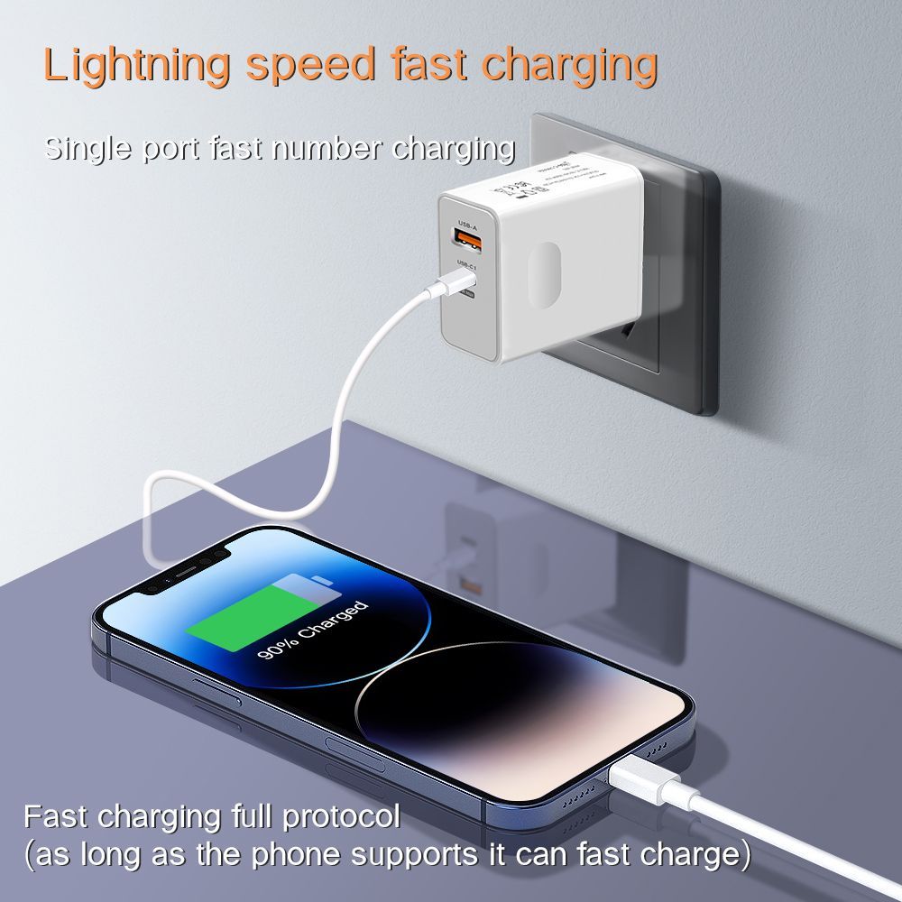 120W EU Standard Hole Round Pin Travel Charger USB+Type-C Interface Compatible With Samsung_voghion.com