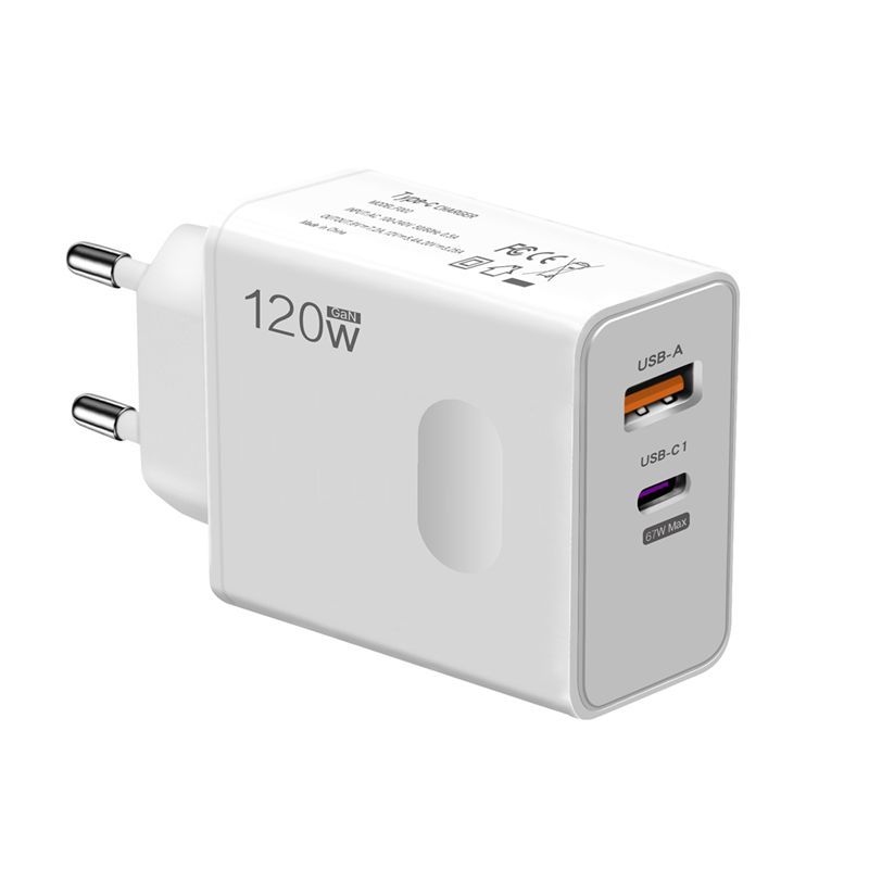 120W EU Standard Hole Round Pin Travel Charger USB+Type-C Interface Compatible With Samsung_voghion.com