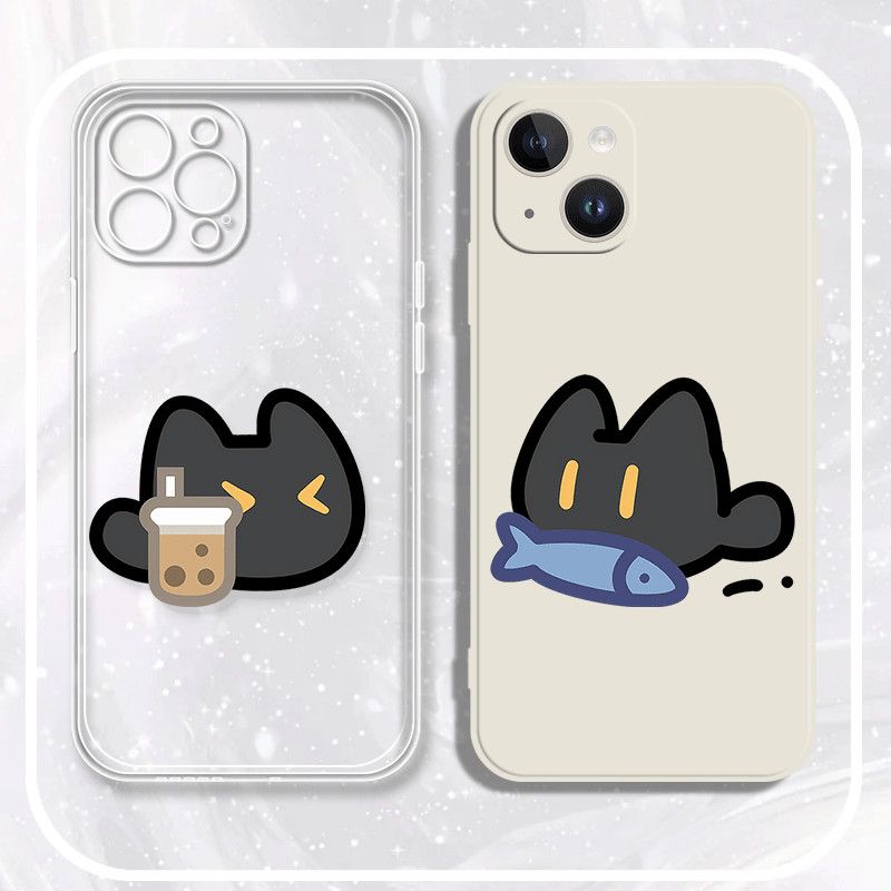 打工摸鱼小黑猫简约手机壳适用苹果16华为