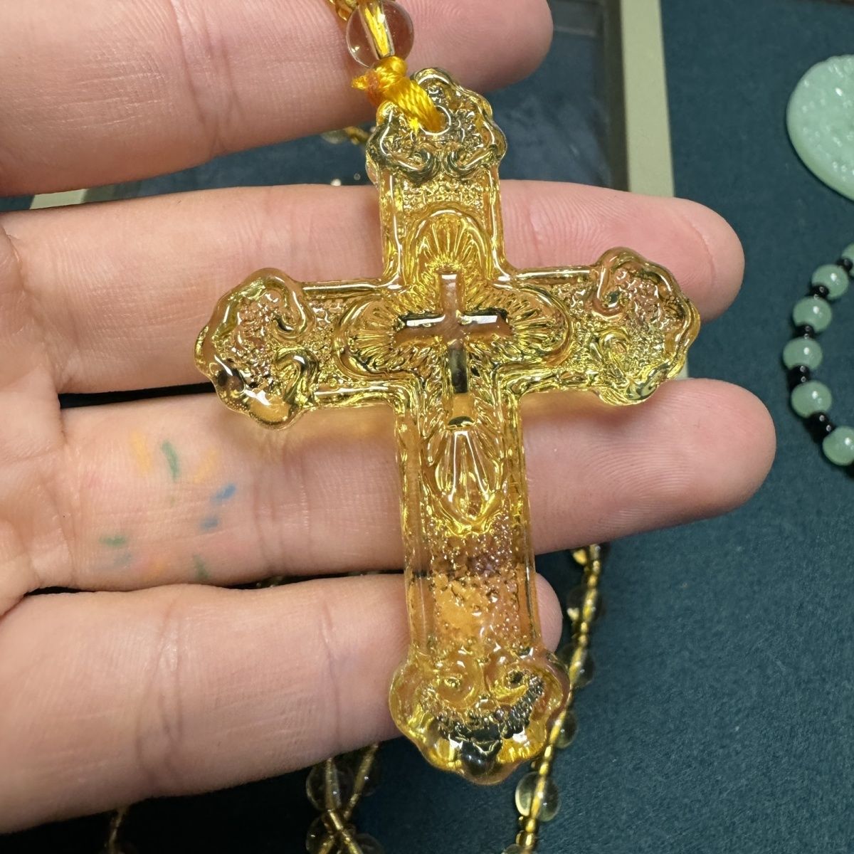 Jade Cross Pendant Necklace, Elegant Sweater Chain For Autumn_voghion.com