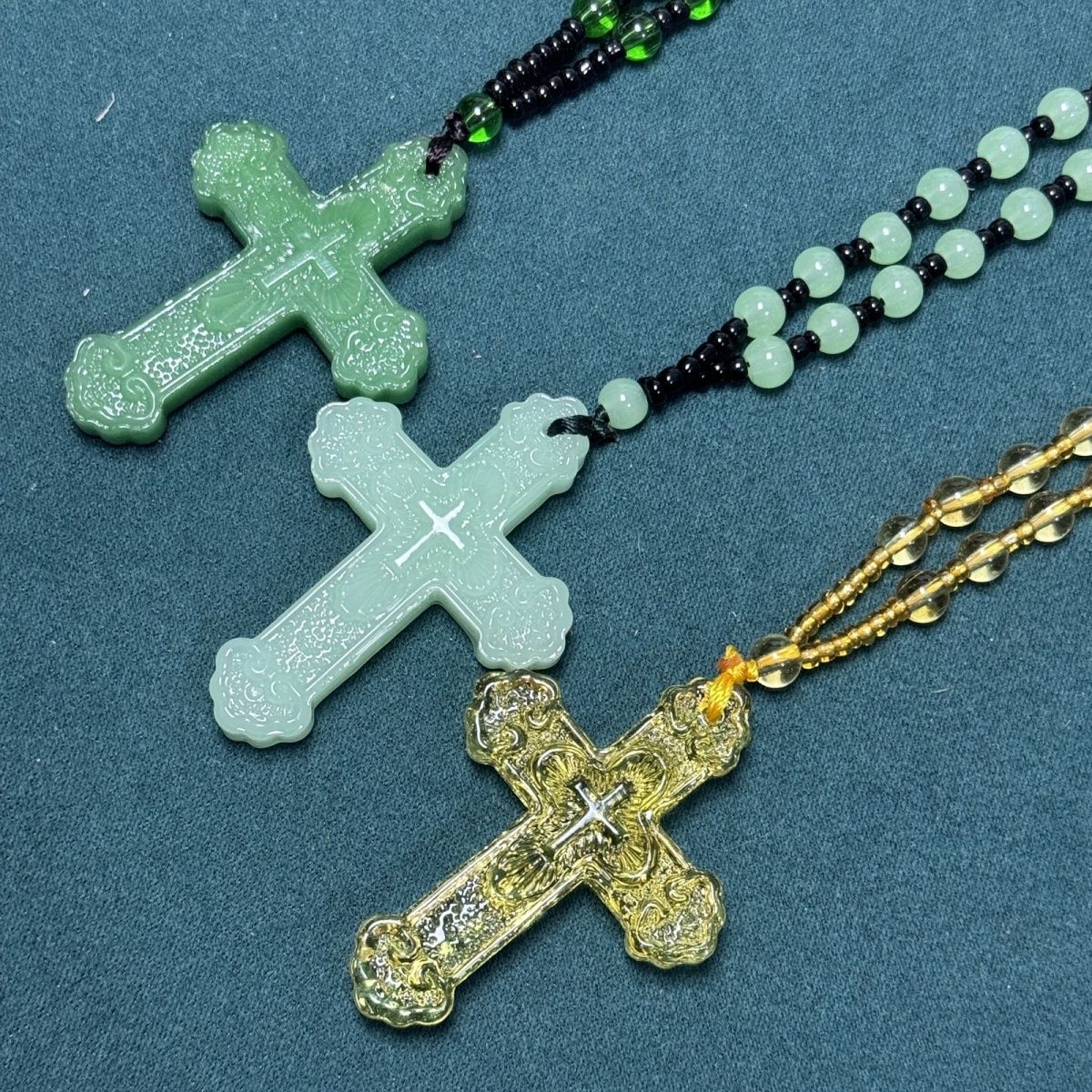 Jade Cross Pendant Necklace, Elegant Sweater Chain For Autumn_voghion.com