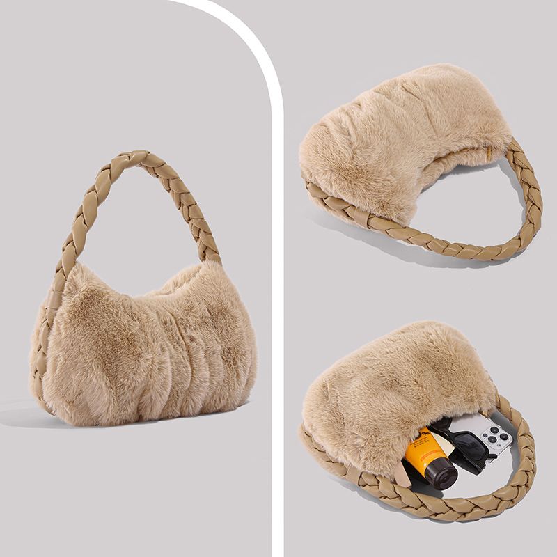 UR Λούτρινο ζυμαρικό για γυναίκες Φθινόπωρο/Χειμώνας 2024 Νέα Συλλογή Είδη γραφείου Χειρός Υφασμάτινη τσάντα με τρίχες_voghion.com