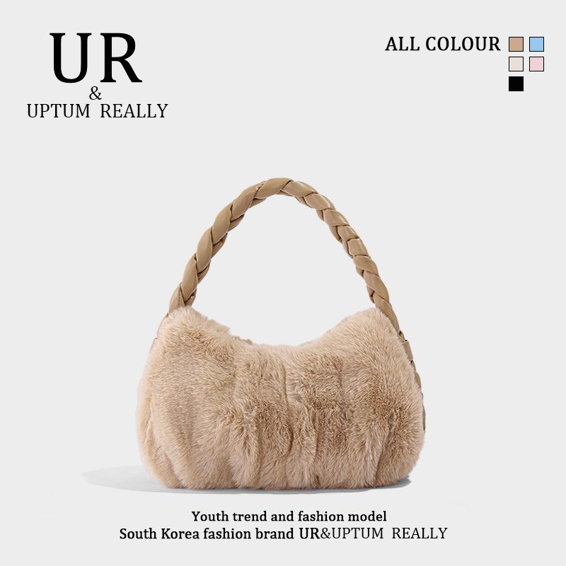 UR Λούτρινο ζυμαρικό για γυναίκες Φθινόπωρο/Χειμώνας 2024 Νέα Συλλογή Είδη γραφείου Χειρός Υφασμάτινη τσάντα με τρίχες_voghion.com