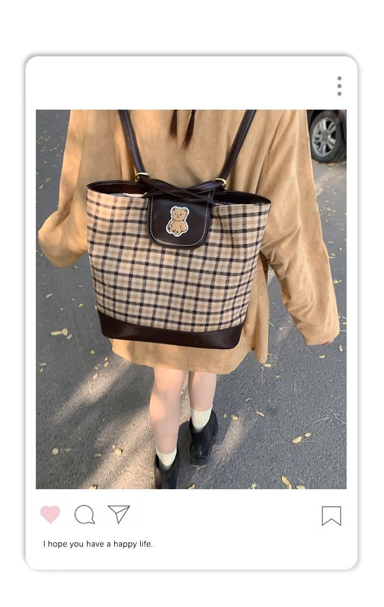 FOUR ONE karierte Teddybärtasche mit mehreren Wassereimertaschen, modisch und vielseitig, Nischendesign, Einzelschulter_voghion.com