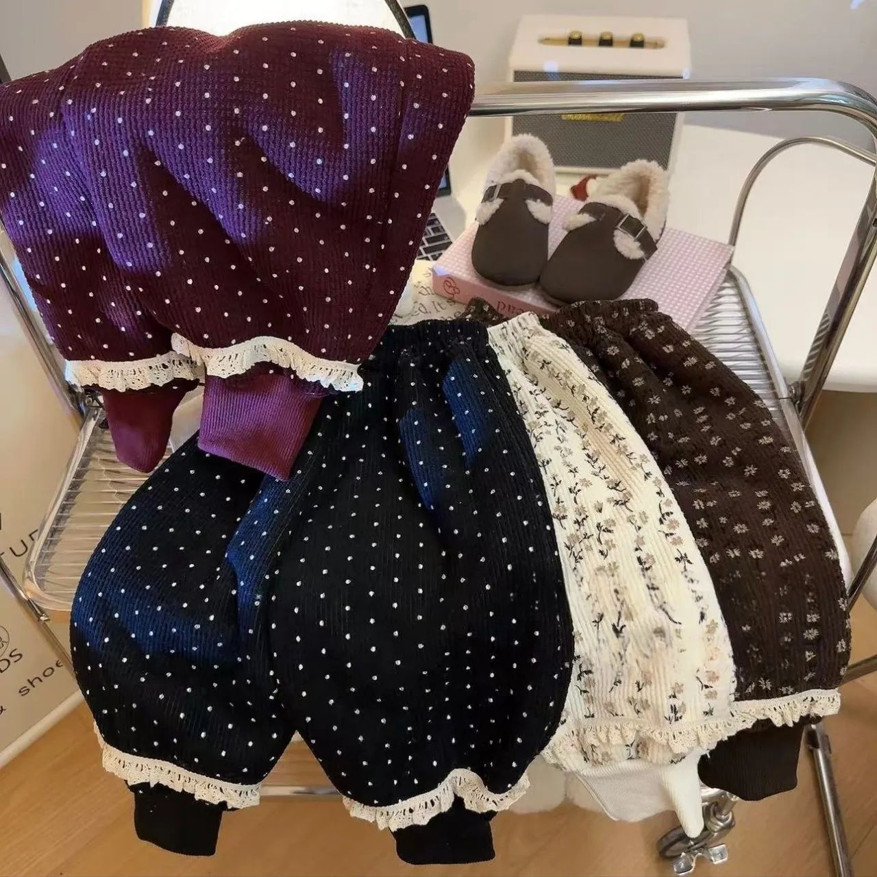 女童加绒加厚碎花裤秋冬女宝新款森系裤洋气潮