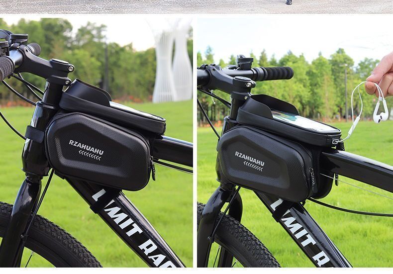 Bolsa rígida frontal para bicicleta, estilo mountain bike e estrada, com suporte para celular, grande capacidade e resistente à água, de dupla face._voghion.com