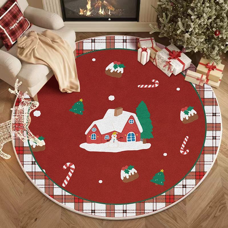 Circular carpet, living room atmosphere, red Christmas tree decoration, floor mat, bedroom festive mat_voghion.com