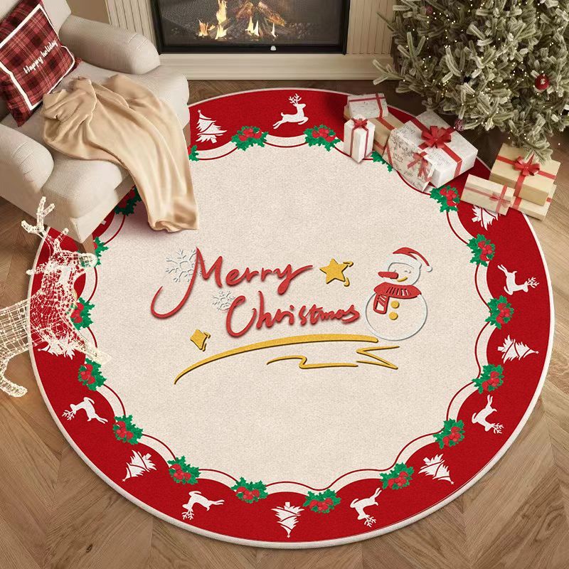Circular carpet, living room atmosphere, red Christmas tree decoration, floor mat, bedroom festive mat_voghion.com