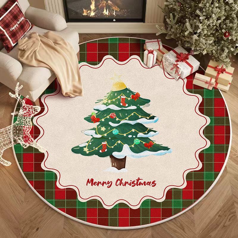 Circular carpet, living room atmosphere, red Christmas tree decoration, floor mat, bedroom festive mat_voghion.com