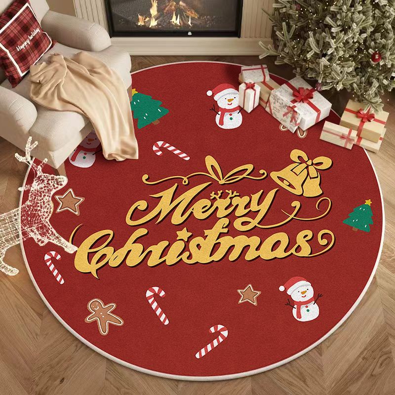 Circular carpet, living room atmosphere, red Christmas tree decoration, floor mat, bedroom festive mat_voghion.com