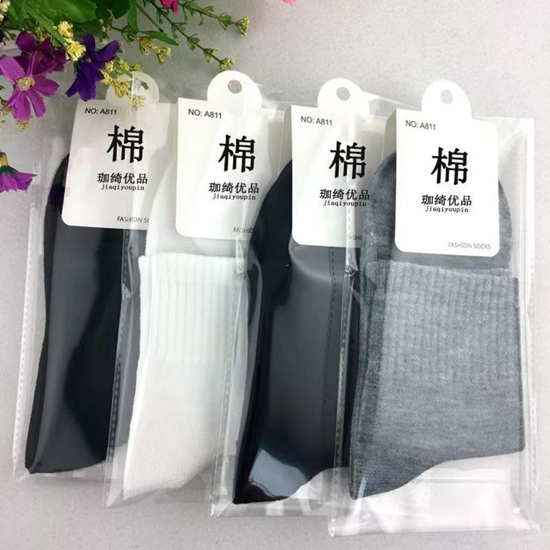 中筒竖条纯色百搭棉袜子男女通用长筒秋冬独
