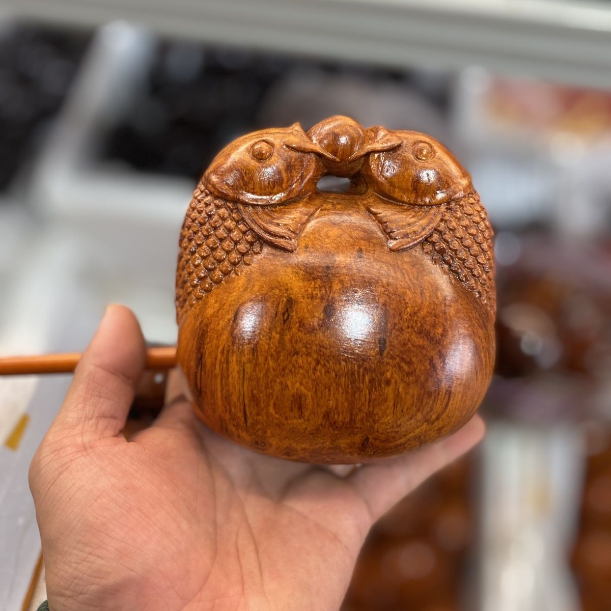 花梨木雕刻手工挖空祈福老式念经寺庙家用木鱼实木正版木鱼6厘米 detail 1