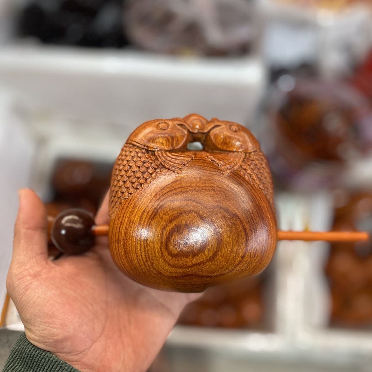 花梨木雕刻手工挖空祈福老式念经寺庙家用木鱼实木正版木鱼6厘米 detail 3