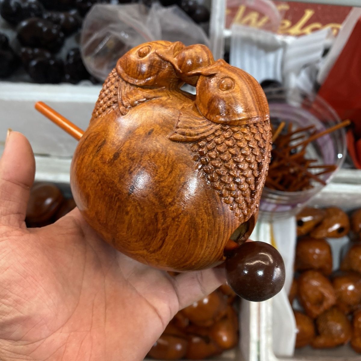 花梨木雕刻手工挖空祈福老式念经寺庙家用木鱼实木正版木鱼6厘米 5