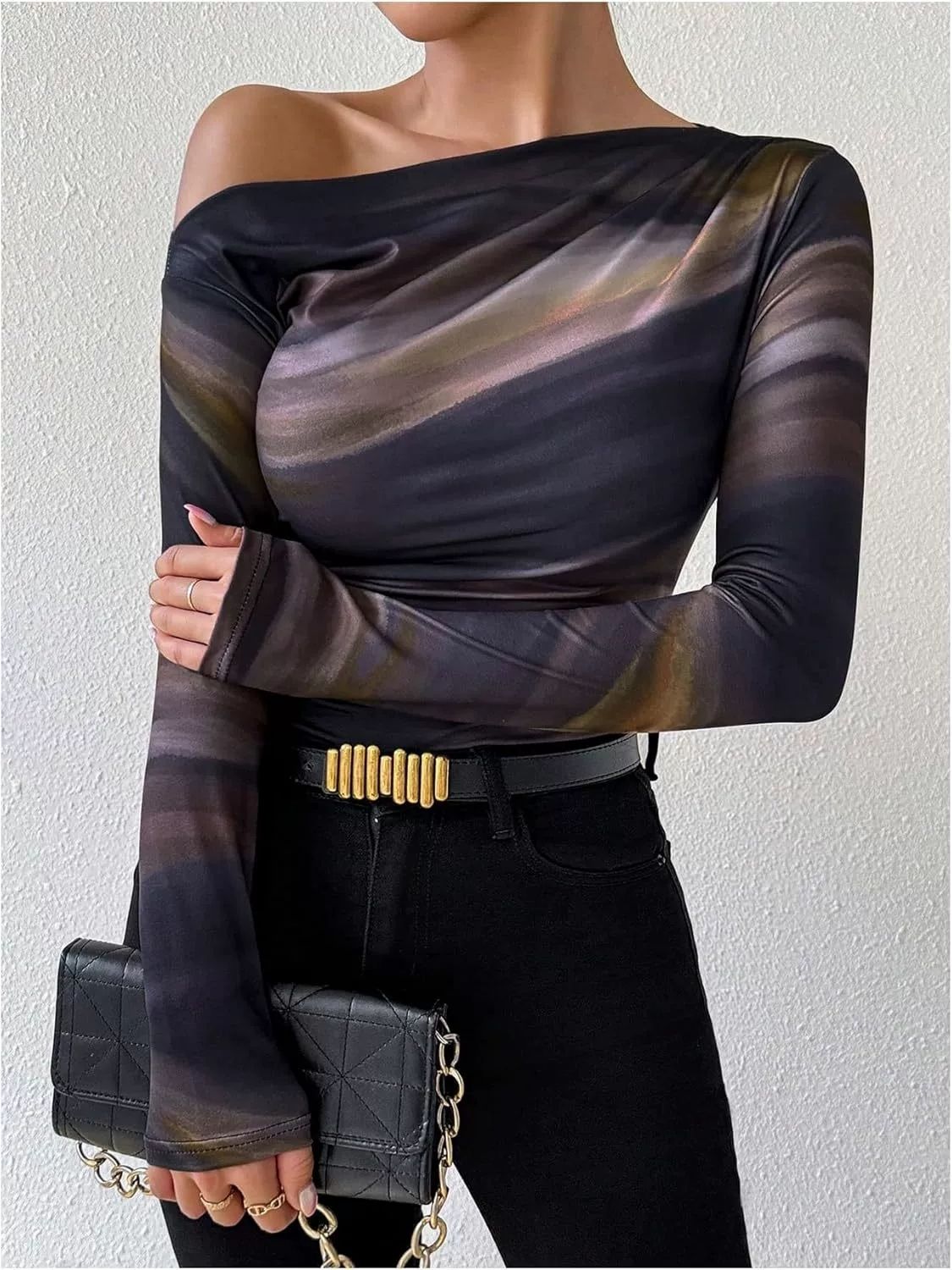 2025 Spring New Fashion Tie-Dye Print Asymmetric Ruffle Long Sleeve T-Shirt_ecoleips.com