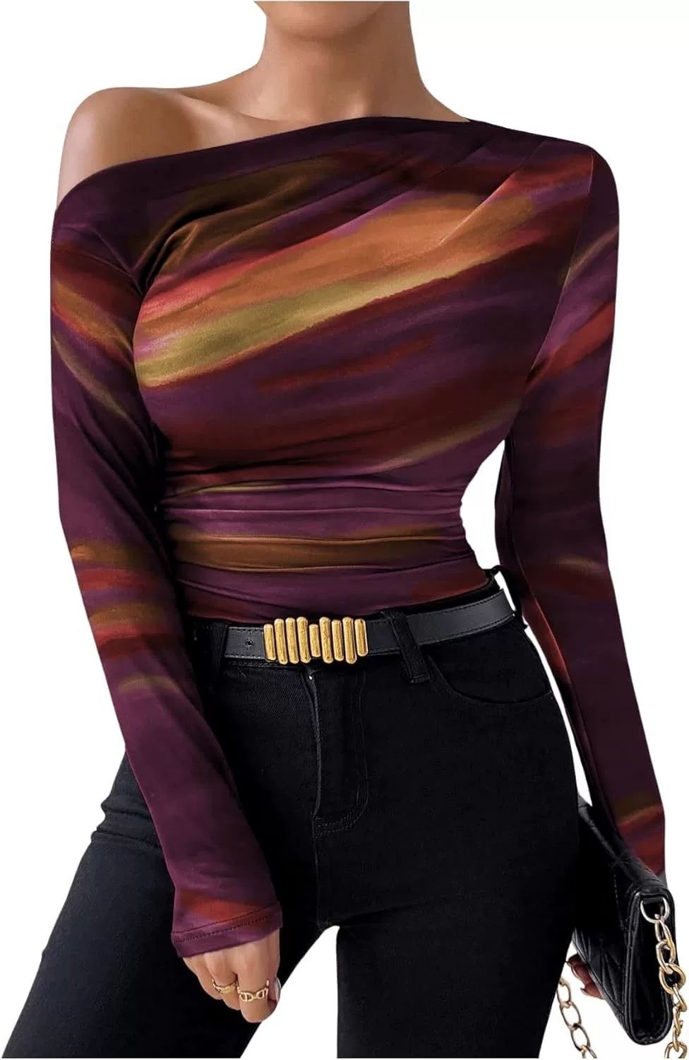 2025 Spring New Fashion Tie-Dye Print Asymmetric Ruffle Long Sleeve T-Shirt_ecoleips.com