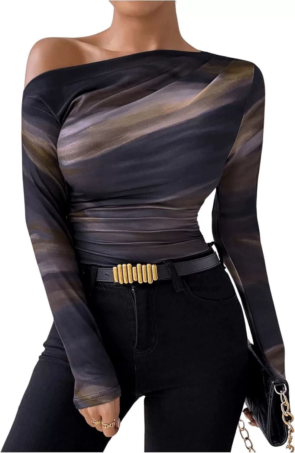 2025 Spring New Fashion Tie-Dye Print Asymmetric Ruffle Long Sleeve T-Shirt_ecoleips.com