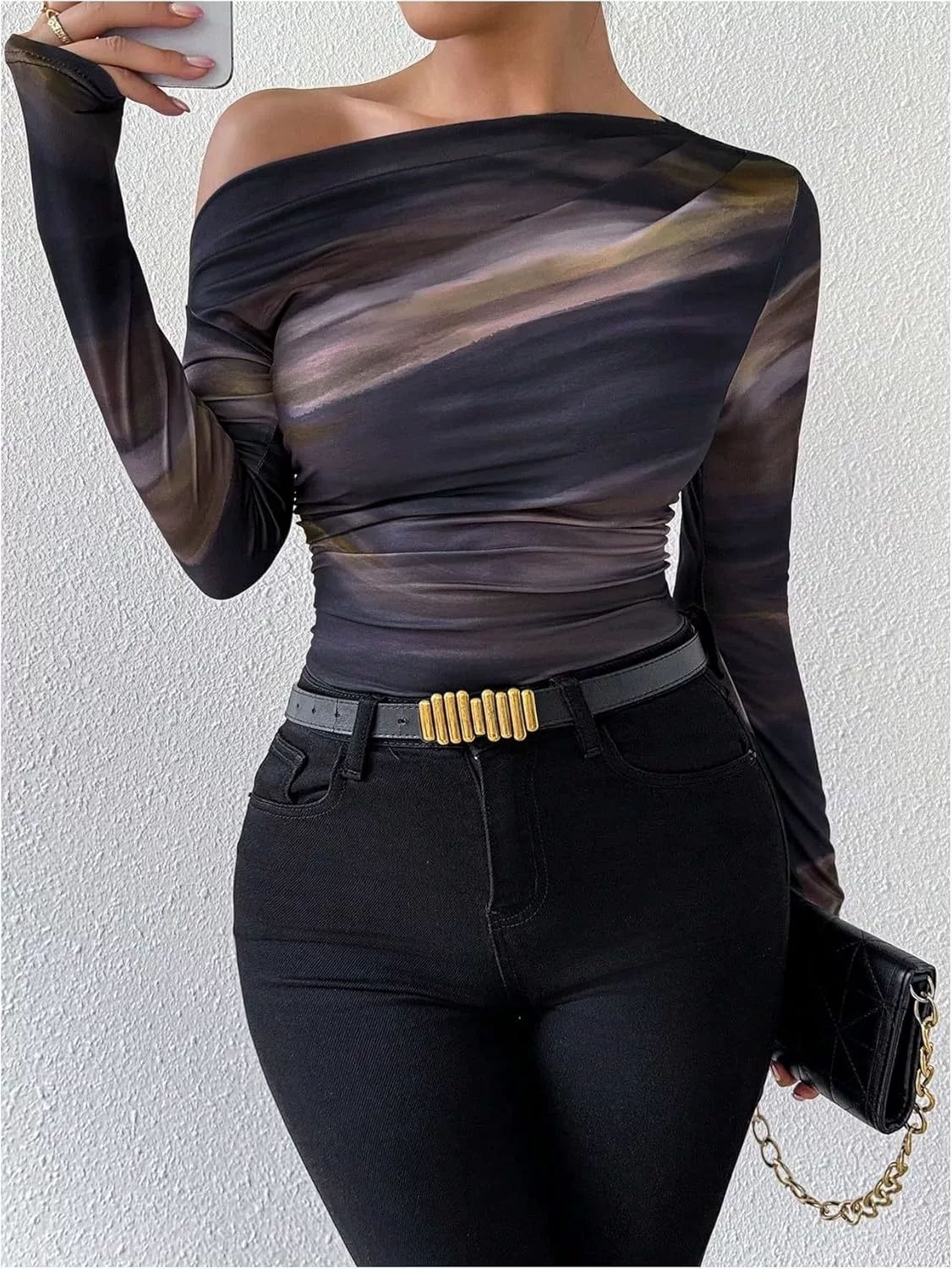 2025 Spring New Fashion Tie-Dye Print Asymmetric Ruffle Long Sleeve T-Shirt_ecoleips.com